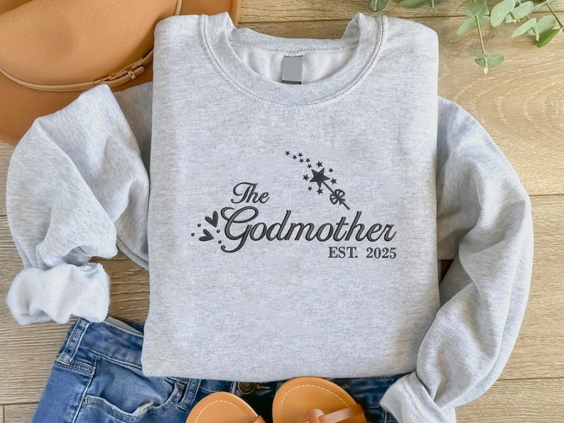 Embroidered Godmother Sweatshirt, Personalised Godmother Sweater with Kids Names, Custom Est Date Crewneck Jumper, Godmother Proposal Gift