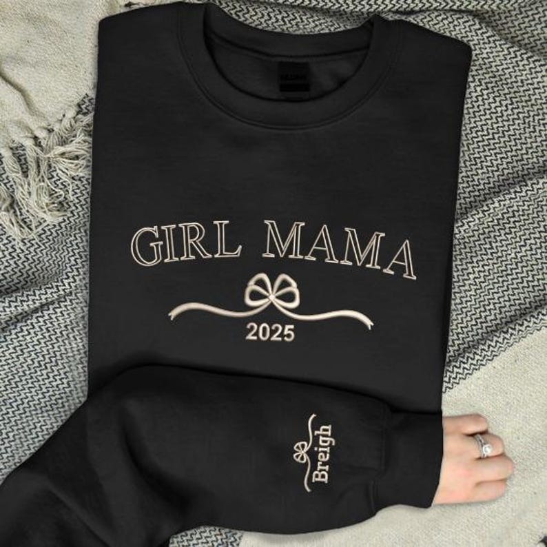 Personalised Girl Mama Embroidered Sweatshirt, Custom Mama Sweatshirt with Name on Sleeve, Mother's Day Gifts