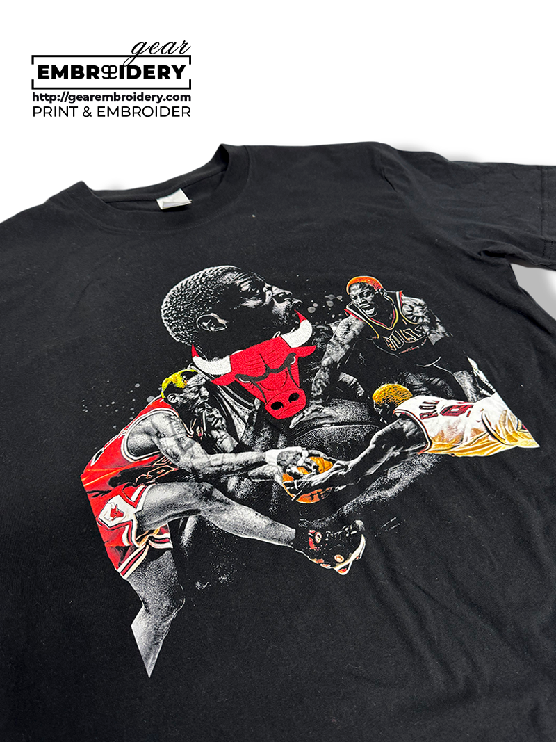 Dennis Rodman & Chicago bulls logo merch fan Print & Embroider T Shirt Sweatshirt Hoodie LMT195