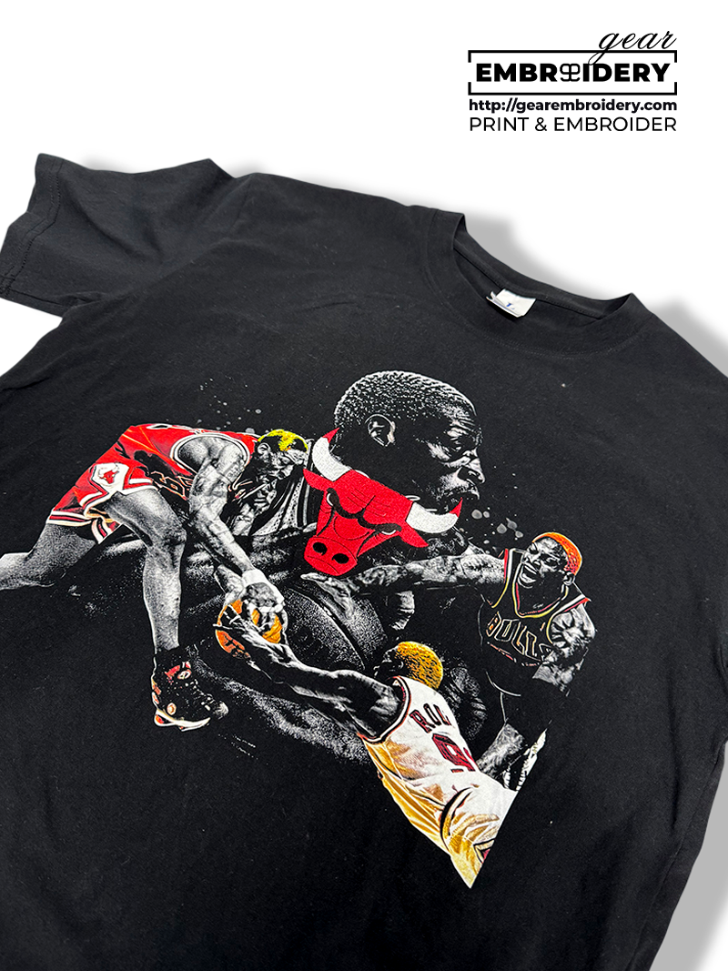 Dennis Rodman & Chicago bulls logo merch fan Print & Embroider T Shirt Sweatshirt Hoodie LMT195
