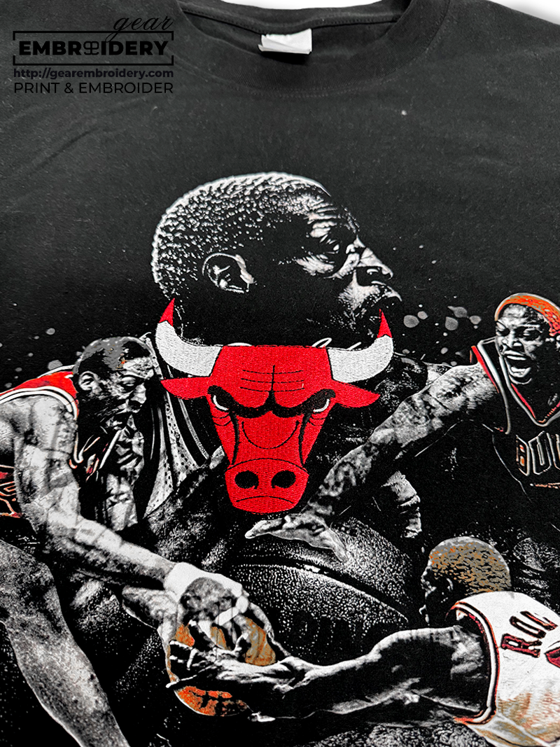 Dennis Rodman & Chicago bulls logo merch fan Print & Embroider T Shirt Sweatshirt Hoodie LMT195