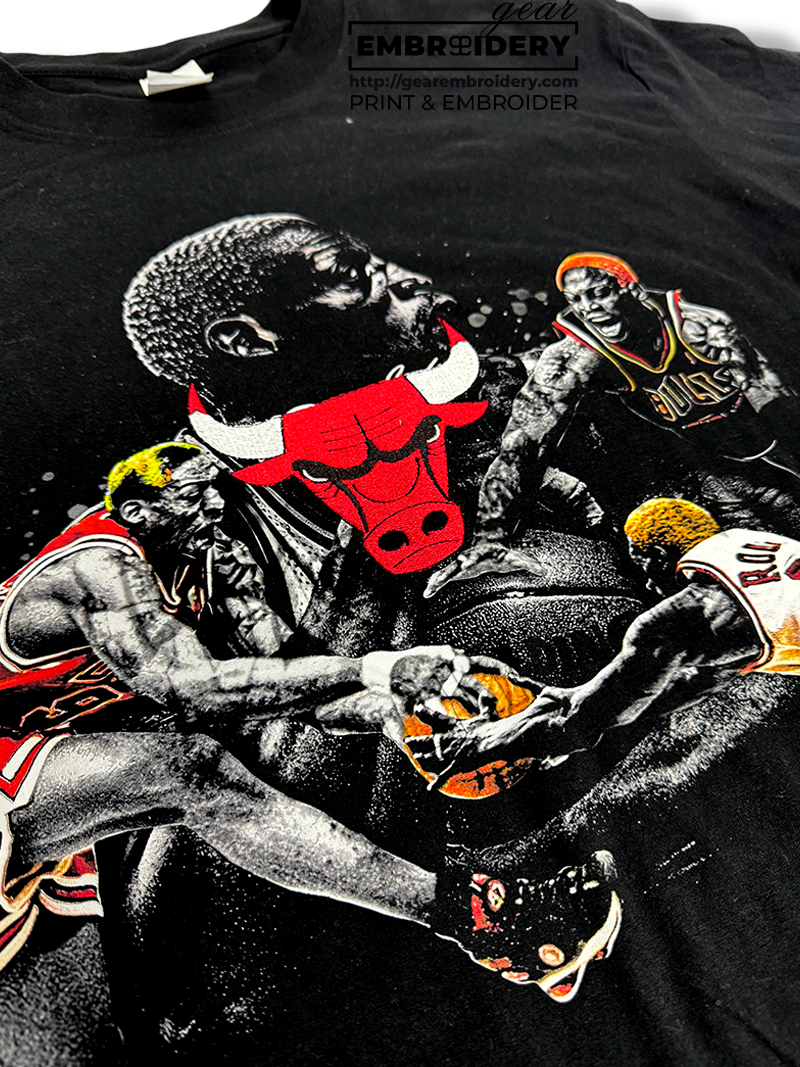 Dennis Rodman & Chicago bulls logo merch fan Print & Embroider T Shirt Sweatshirt Hoodie LMT195