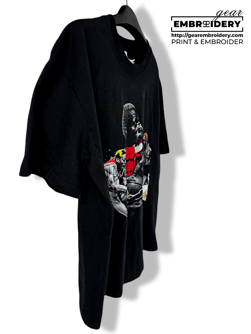 Dennis Rodman & Chicago bulls logo merch fan Print & Embroider T Shirt Sweatshirt Hoodie LMT195