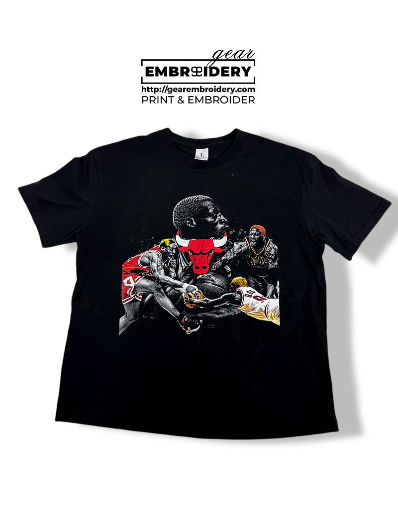 Dennis Rodman & Chicago bulls logo merch fan Print & Embroider T Shirt Sweatshirt Hoodie LMT195