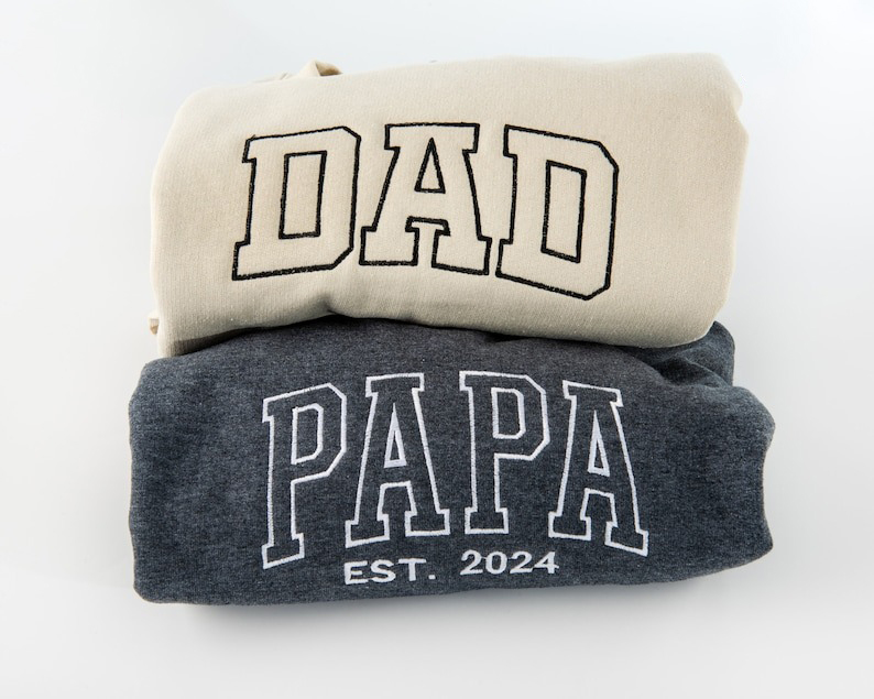 Embroidered Papa Est Sweatshirt, Custom Father Embroidered Gifts, Gift Tee For New Dad, Embroidered Grandpa Sweatshirt