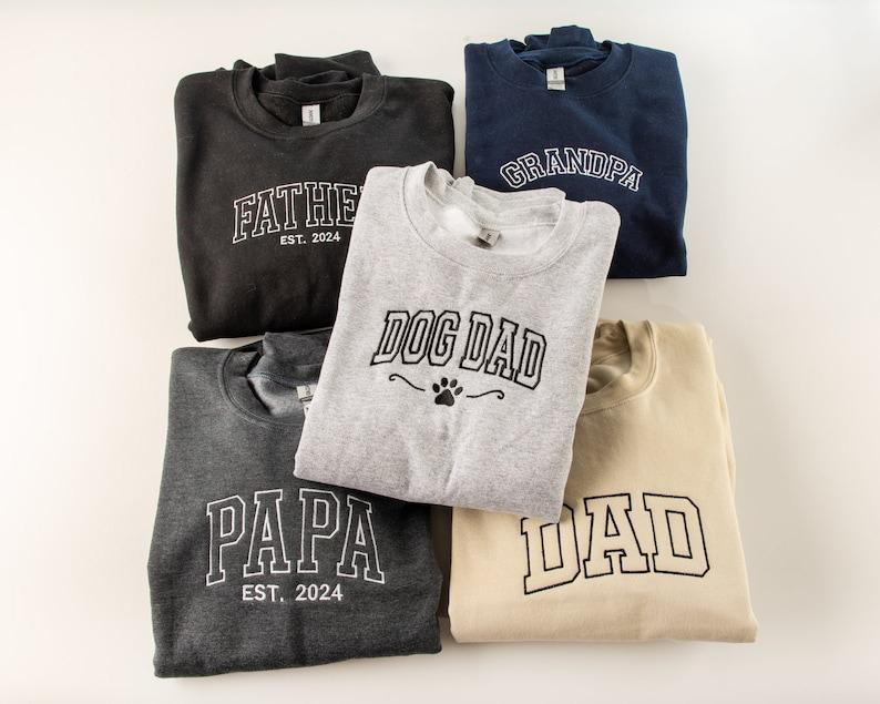 Embroidered Papa Est Sweatshirt, Custom Father Embroidered Gifts, Gift Tee For New Dad, Embroidered Grandpa Sweatshirt