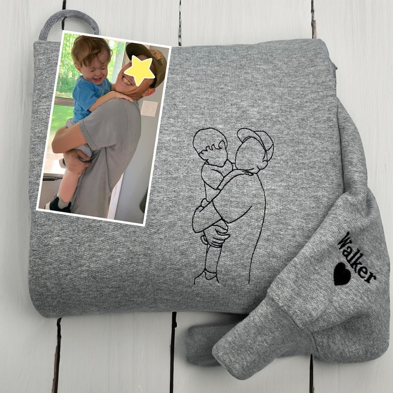 Personalized Dad Sweatshirt With Picture, Custom Embroidered Portrait from Photo Hoodie, Dad Portrait, Family Portrait, Dad Sweatshirt
