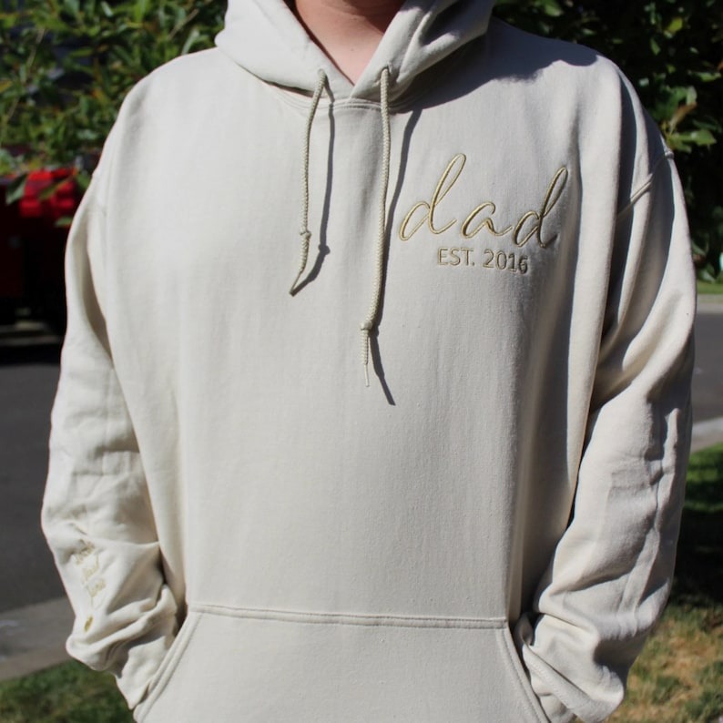 Custom Embroidered Dad Sweatshirt With Kids Names On Sleeve, Dad Sweater Embroidered, Daddy Crewneck Sweatshirt, Gift For New Dad