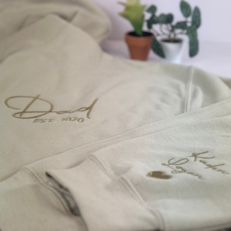 Custom Embroidered Dad Sweatshirt With Kids Names On Sleeve, Dad Sweater Embroidered, Daddy Crewneck Sweatshirt, Gift For New Dad