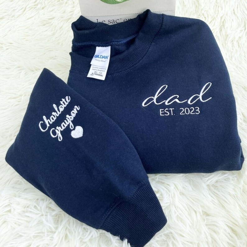 Custom Embroidered Dad Sweatshirt With Kids Names On Sleeve, Dad Sweater Embroidered, Daddy Crewneck Sweatshirt, Gift For New Dad