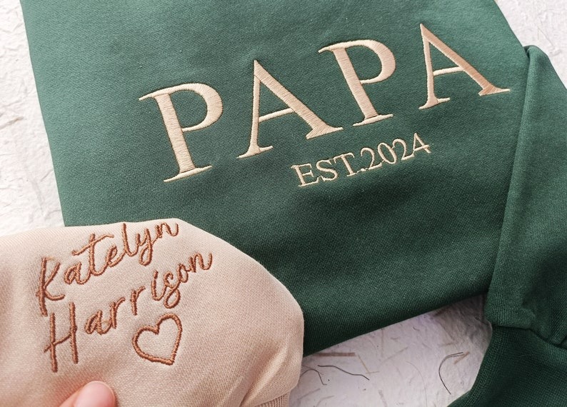Personalised Dad, Mom Embroidered Sweatshirt,Name On Sleeve With Heart,Daddy Est Year Shirt,Father's Day Gift