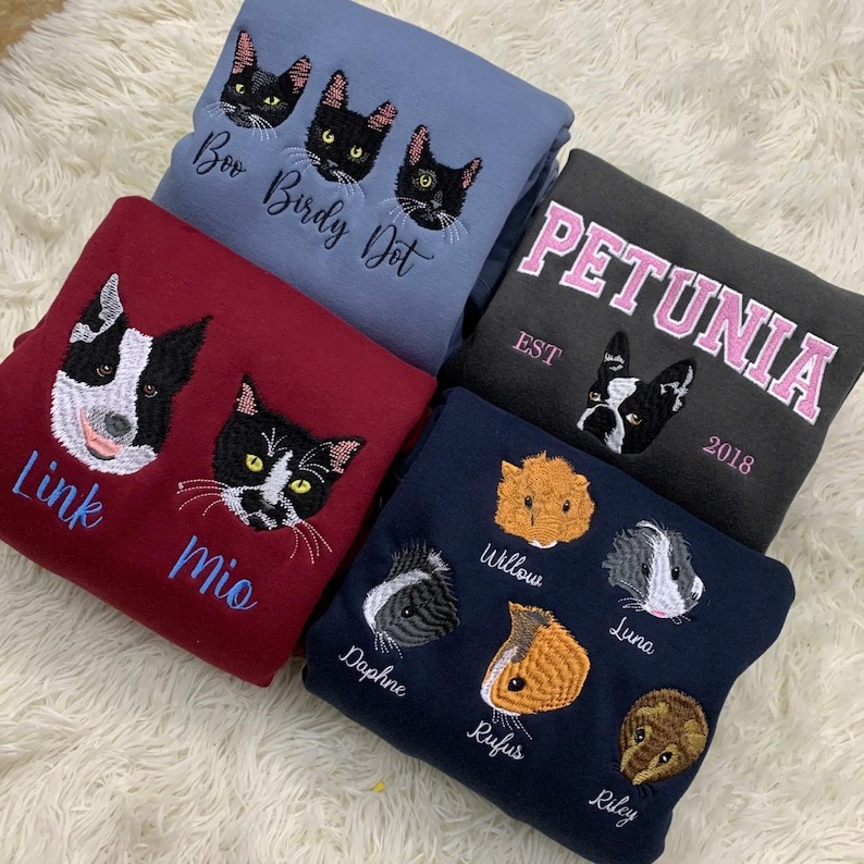 Personalized Cat Sweatshirt, Embroidered Custom Pet Face Hoodie, Embroidered Cat Mom Sweater, Cat Lover Gift, Cat Mom Gift, Gift For Mom