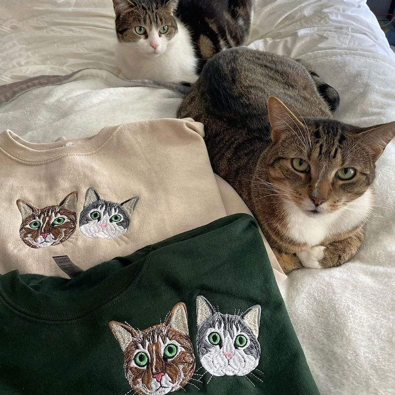 Personalized Cat Sweatshirt, Embroidered Custom Pet Face Hoodie, Embroidered Cat Mom Sweater, Cat Lover Gift, Cat Mom Gift, Gift For Mom