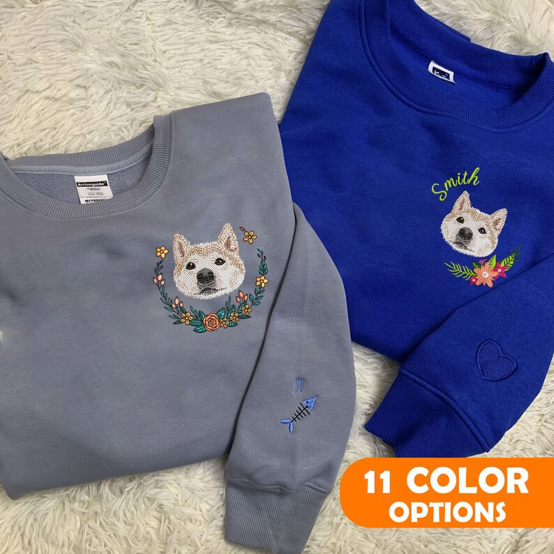 Custom Dog, Cat Portrait Embroidered Hoodie, Custom Pet Hoodie, Personalized Pet Face and Pet name Sweatshirt, Custom gift, Mother's Day Gift