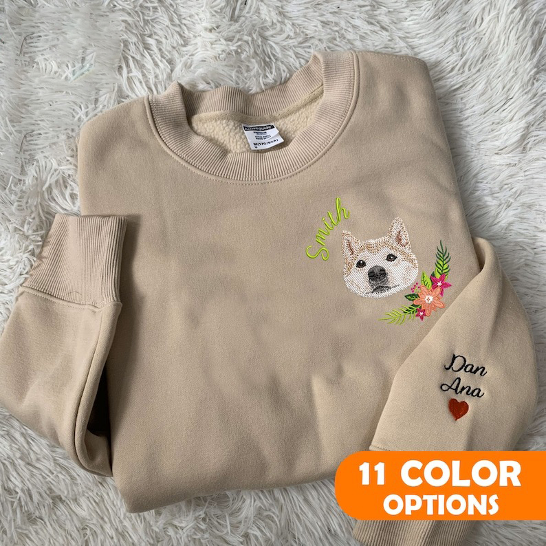 Custom Dog, Cat Portrait Embroidered Hoodie, Custom Pet Hoodie, Personalized Pet Face and Pet name Sweatshirt, Custom gift, Mother's Day Gift