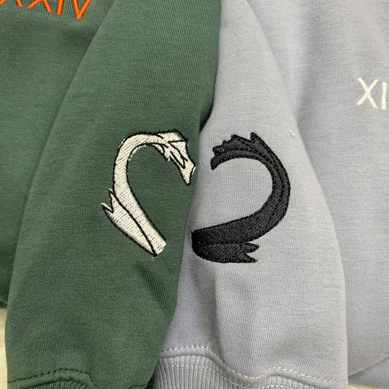 Custom Embroidered Roman Numeral Couple Sweatshirts, Embroidered Dragon Hoodies, Personalized Valentine, Anniversary, Engagement Gift