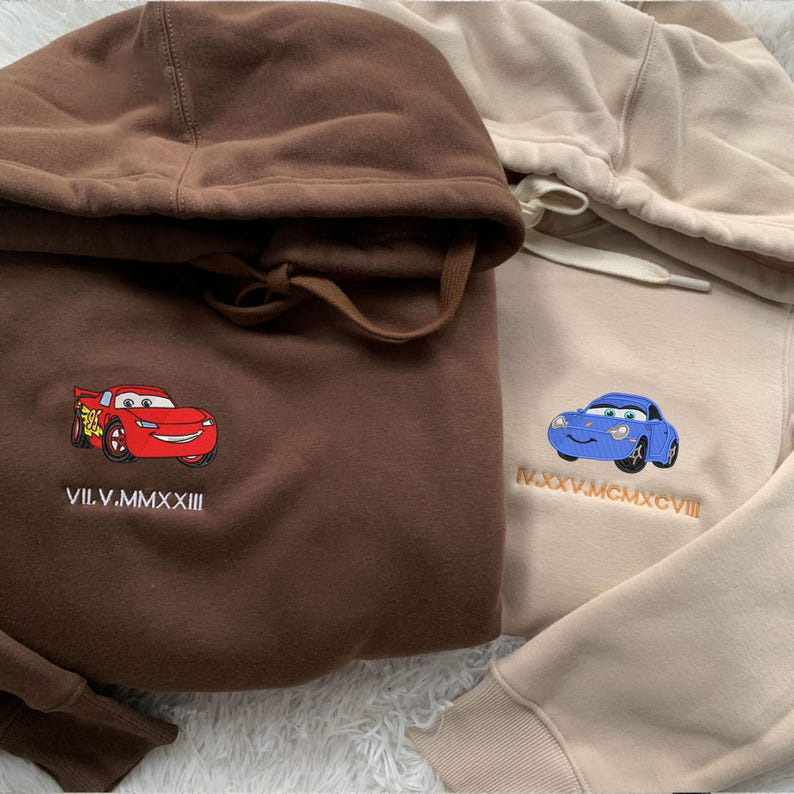 Custom Lovely Car Couple Characters Embroidered Sweatshirt, Couple Matching Sweater Couple Matching Clothes Gift, Valentine's Day