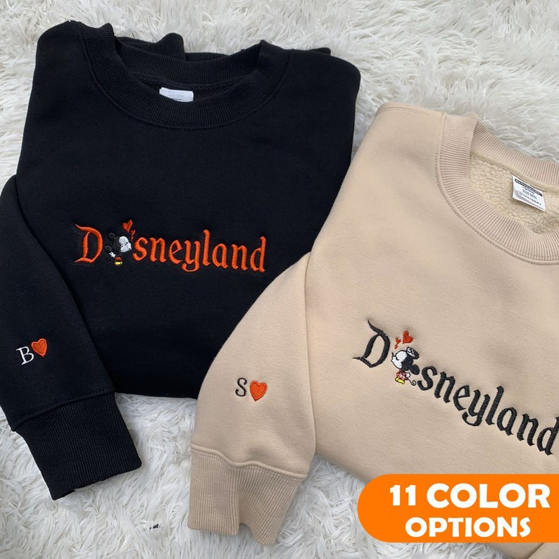 Custom Embroidered Couple Hoodie, Embroidered Cartoon Mouse Couple Sweatshirt, Embroidered Couple Sweatshirt, Gift For Her, Valentine