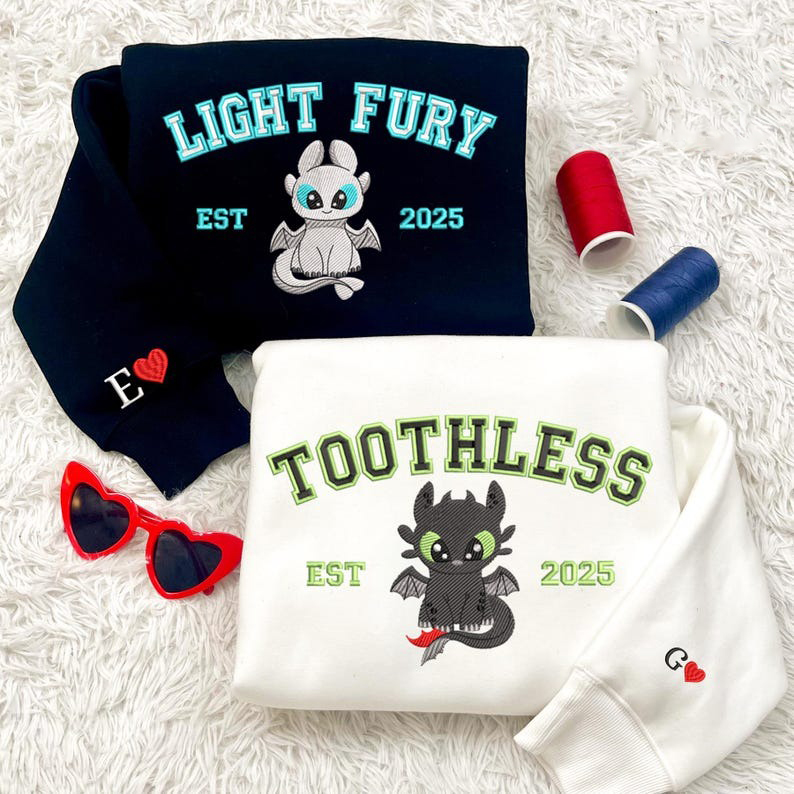 Couple Dragon Embroidered Sweatshirt, Valentine Embroidered Shirt, Couple Cartoon Embroidered Sweater, Matching Dragon Shirt, Valentine Gift