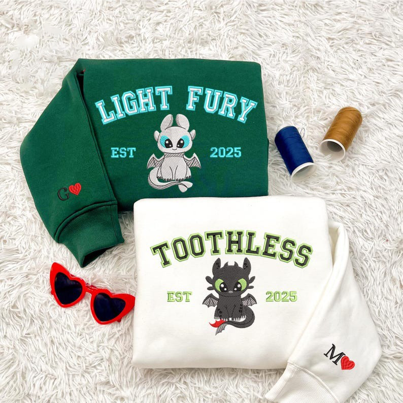 Couple Dragon Embroidered Sweatshirt, Valentine Embroidered Shirt, Couple Cartoon Embroidered Sweater, Matching Dragon Shirt, Valentine Gift