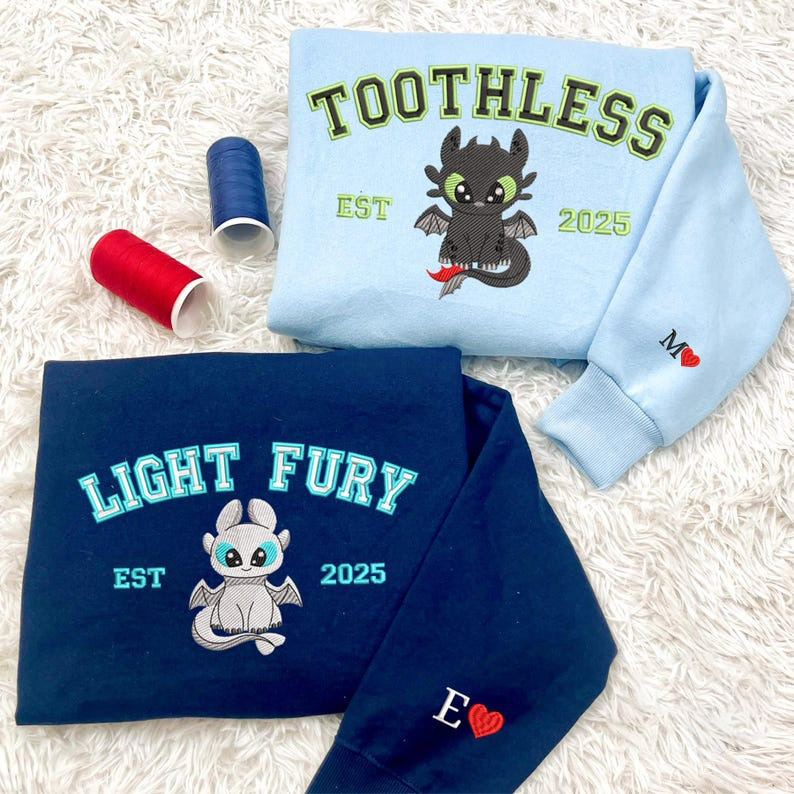 Couple Dragon Embroidered Sweatshirt, Valentine Embroidered Shirt, Couple Cartoon Embroidered Sweater, Matching Dragon Shirt, Valentine Gift