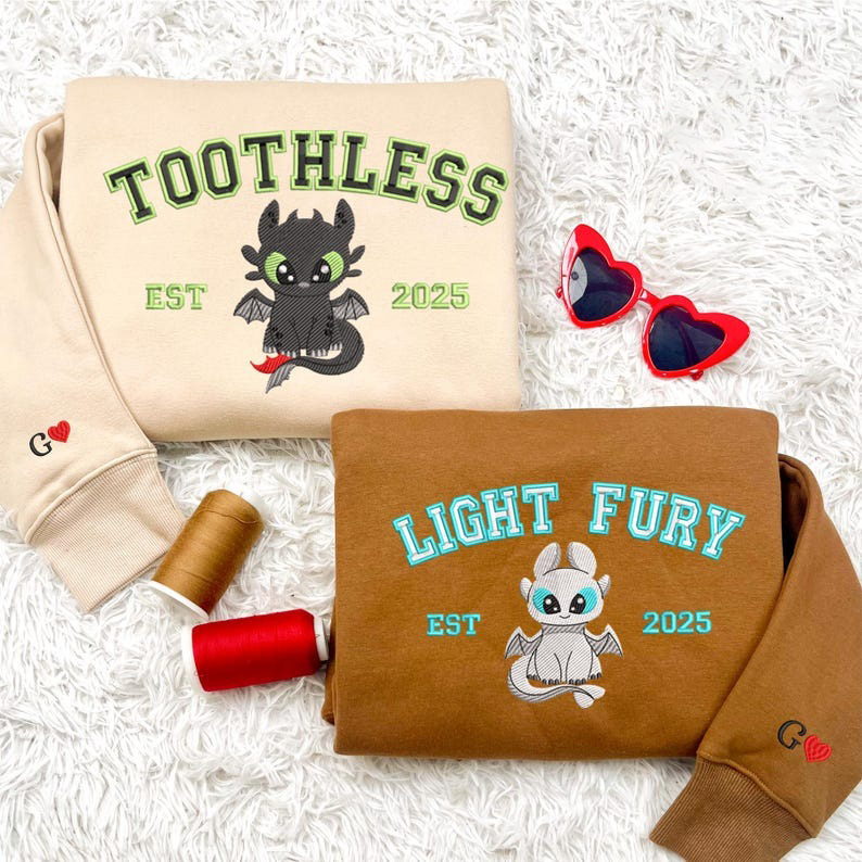 Couple Dragon Embroidered Sweatshirt, Valentine Embroidered Shirt, Couple Cartoon Embroidered Sweater, Matching Dragon Shirt, Valentine Gift