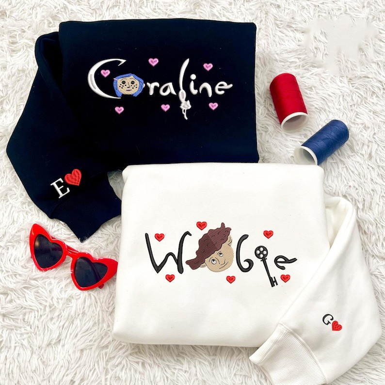 Scary Doll Couple Embroidered Sweatshirt, Valentine Embroidered Shirt, Valentine Scary Doll Matching Embroidered Shirt, Valentine Gift