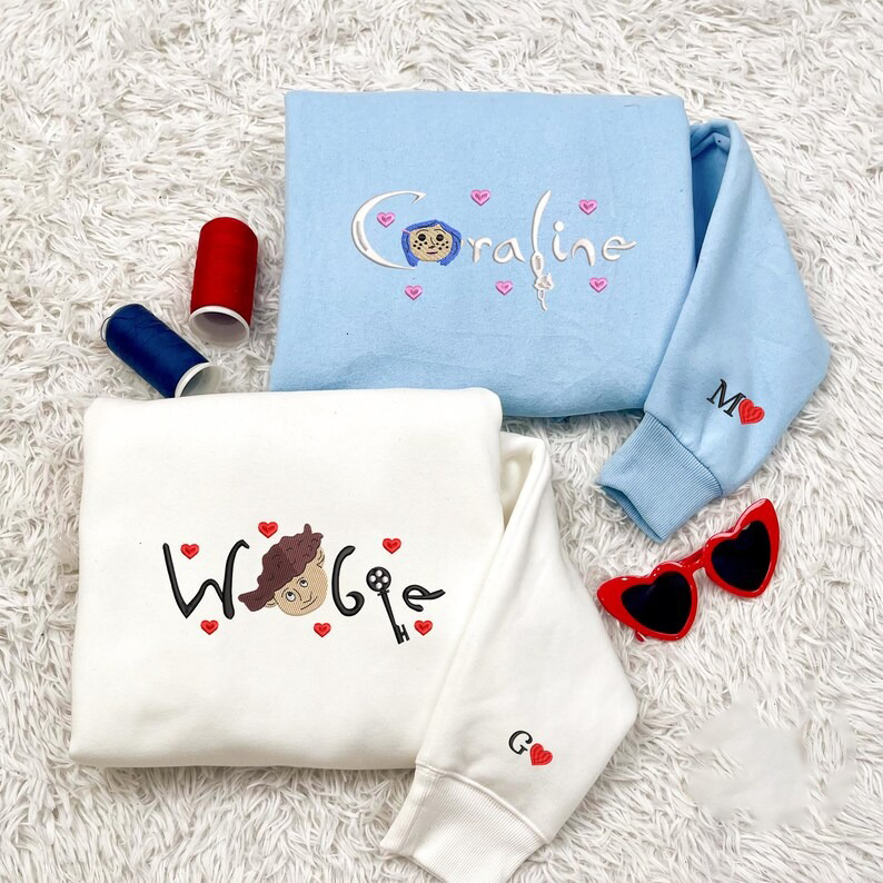 Scary Doll Couple Embroidered Sweatshirt, Valentine Embroidered Shirt, Valentine Scary Doll Matching Embroidered Shirt, Valentine Gift