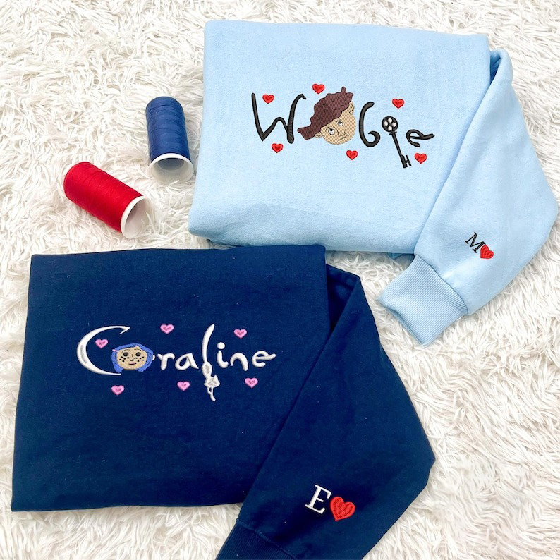 Scary Doll Couple Embroidered Sweatshirt, Valentine Embroidered Shirt, Valentine Scary Doll Matching Embroidered Shirt, Valentine Gift