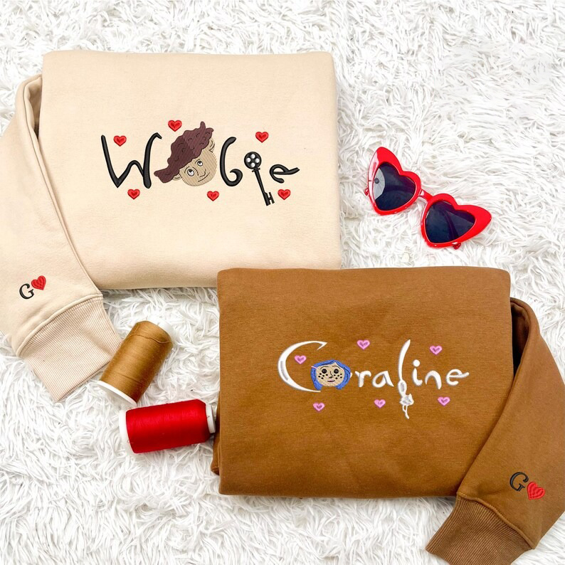 Scary Doll Couple Embroidered Sweatshirt, Valentine Embroidered Shirt, Valentine Scary Doll Matching Embroidered Shirt, Valentine Gift