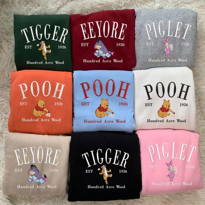 Classic Yellow Bear Cartoon Hoodie Collection, Embroidered CartoonSweater, The Old Cartoon Characters Embroidered Sweatshirt, Christmas Gift