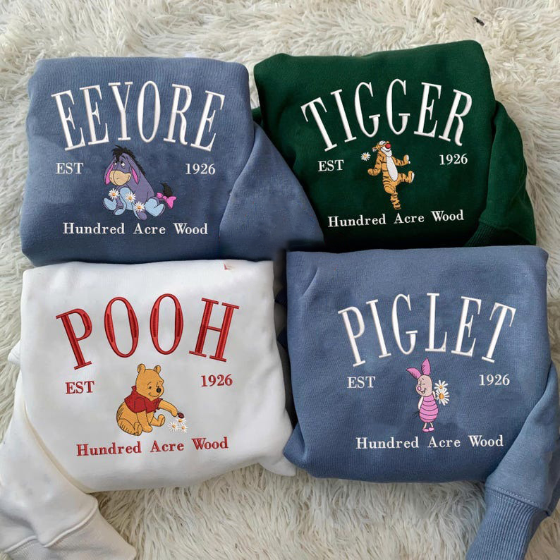 Classic Yellow Bear Cartoon Hoodie Collection, Embroidered CartoonSweater, The Old Cartoon Characters Embroidered Sweatshirt, Christmas Gift