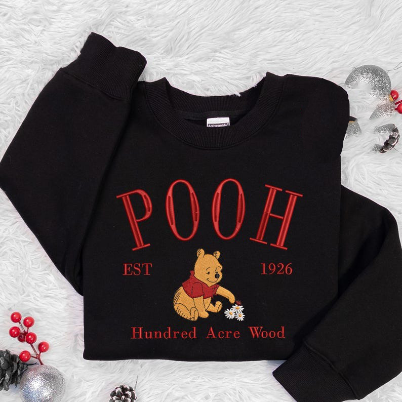 Classic Yellow Bear Cartoon Hoodie Collection, Embroidered CartoonSweater, The Old Cartoon Characters Embroidered Sweatshirt, Christmas Gift