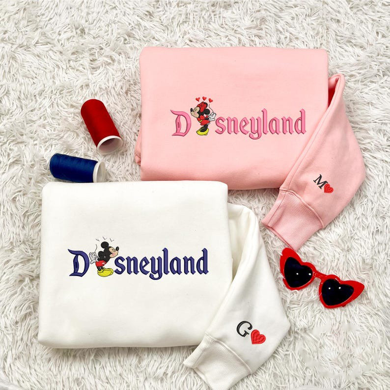 Custom Embroidered Couple Hoodie, Embroidered Cartoon Mouse Couple Sweatshirt, Embroidered Matching Sweatshirt, Gift For Her, Valentine Gift