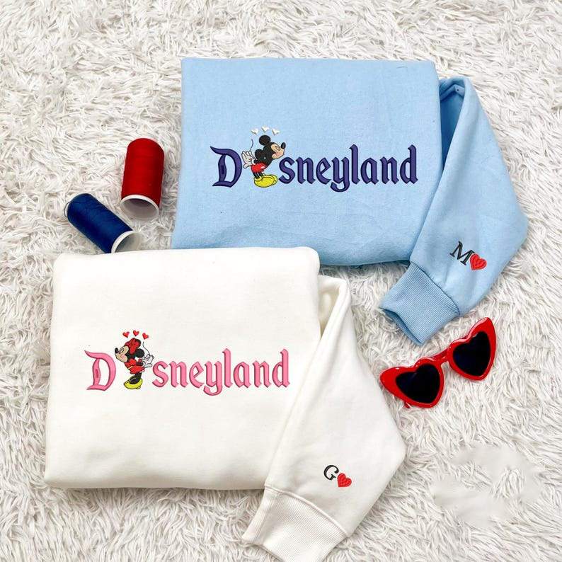 Custom Embroidered Couple Hoodie, Embroidered Cartoon Mouse Couple Sweatshirt, Embroidered Matching Sweatshirt, Gift For Her, Valentine Gift