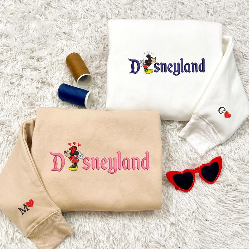 Custom Embroidered Couple Hoodie, Embroidered Cartoon Mouse Couple Sweatshirt, Embroidered Matching Sweatshirt, Gift For Her, Valentine Gift