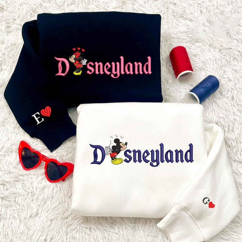 Custom Embroidered Couple Hoodie, Embroidered Cartoon Mouse Couple Sweatshirt, Embroidered Matching Sweatshirt, Gift For Her, Valentine Gift