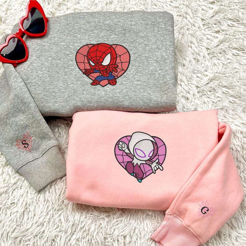 Couple Spider Embroidered Sweatshirt, Valentine Embroidered Sweatshirt, Love Sweaters, Anniversary Gift, Matching Sweatshirt, Gift For Her 