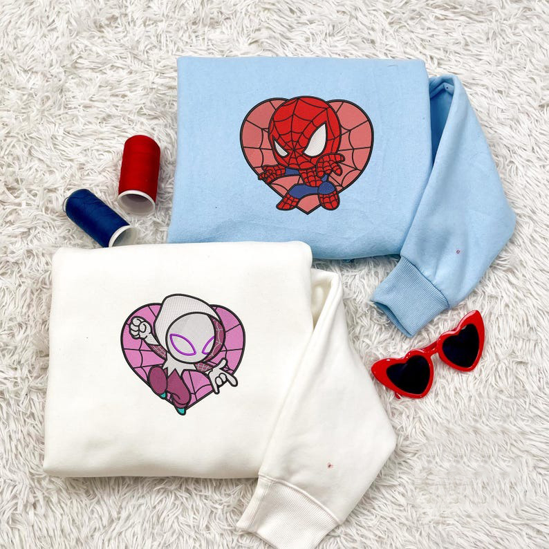 Couple Spider Embroidered Sweatshirt, Valentine Embroidered Sweatshirt, Love Sweaters, Anniversary Gift, Matching Sweatshirt, Gift For Her 