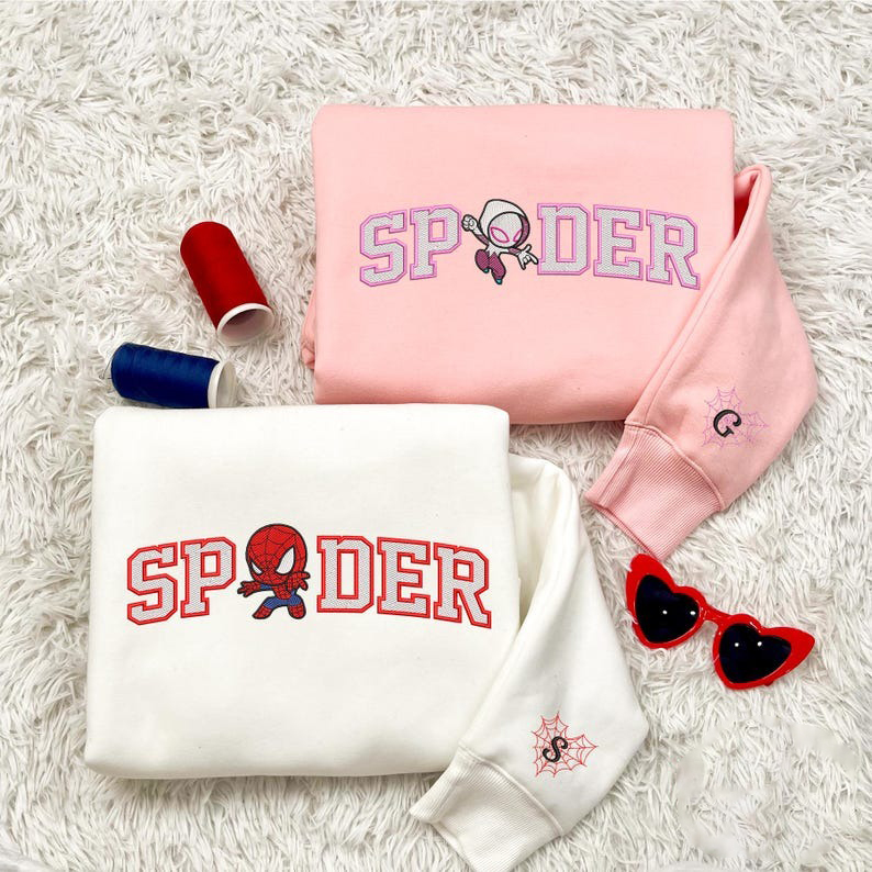 Couple Spider Embroidered Sweatshirt, Valentine Embroidered Sweatshirt, Love Sweaters, Anniversary Gift, Matching Sweatshirt, Gift For Her