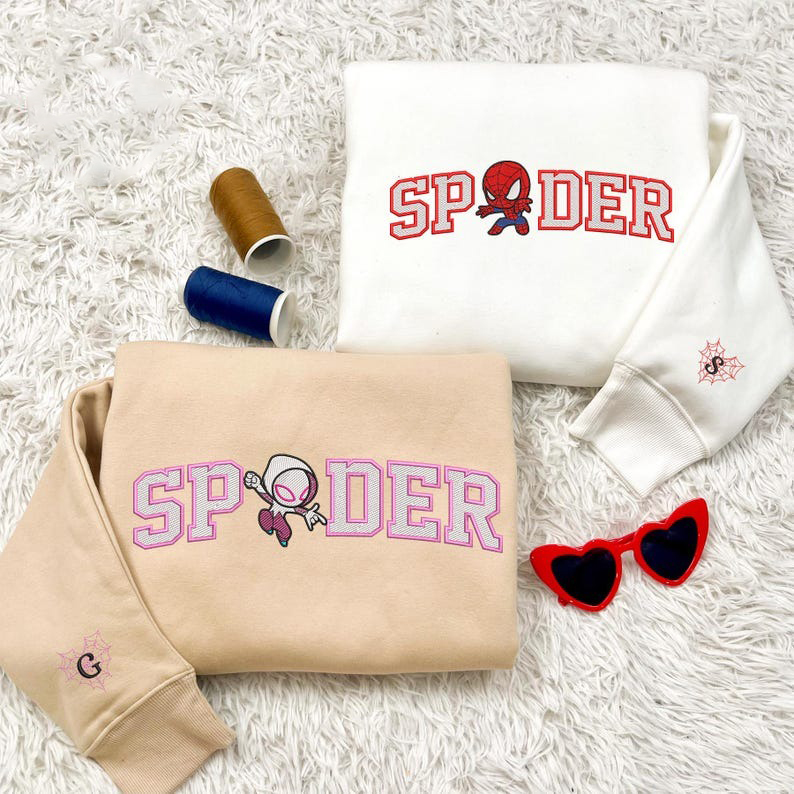 Couple Spider Embroidered Sweatshirt, Valentine Embroidered Sweatshirt, Love Sweaters, Anniversary Gift, Matching Sweatshirt, Gift For Her