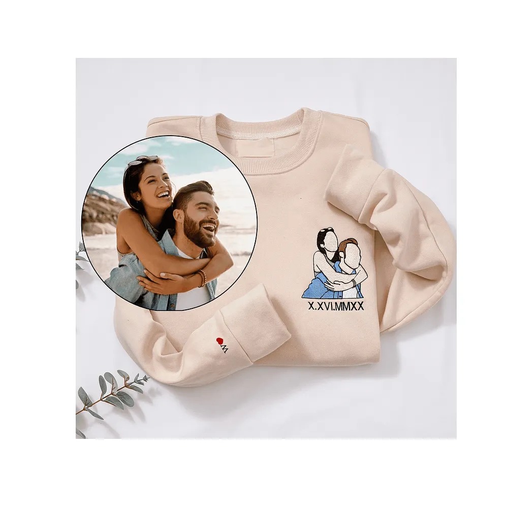 Personalized Embroidered Couple Photo Tee Hoodies Sweatshirt