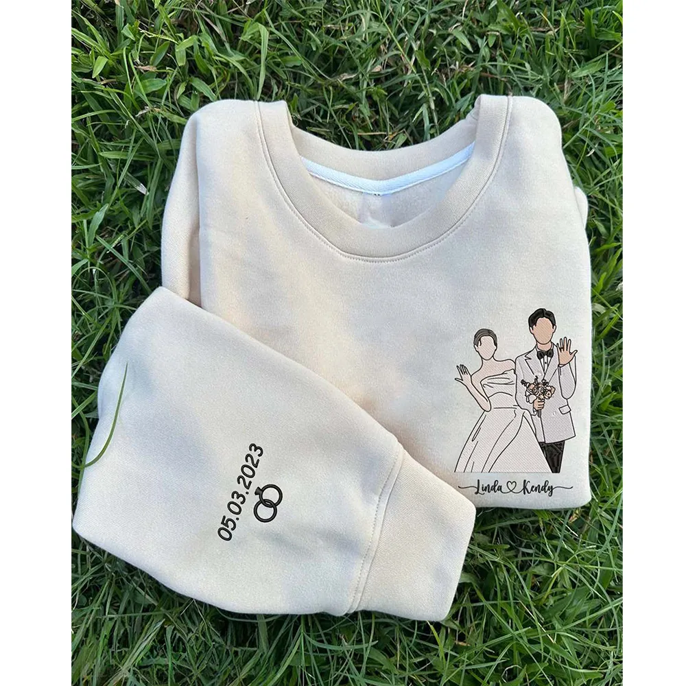 Personalized Embroidered Couple Photo Hoodies Sweatshirt Tee