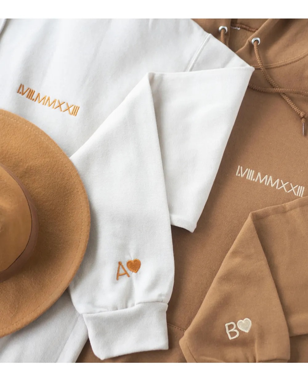 Personalized Embroidered Roman Numeral Couple Hoodie Sweatshirt Tee