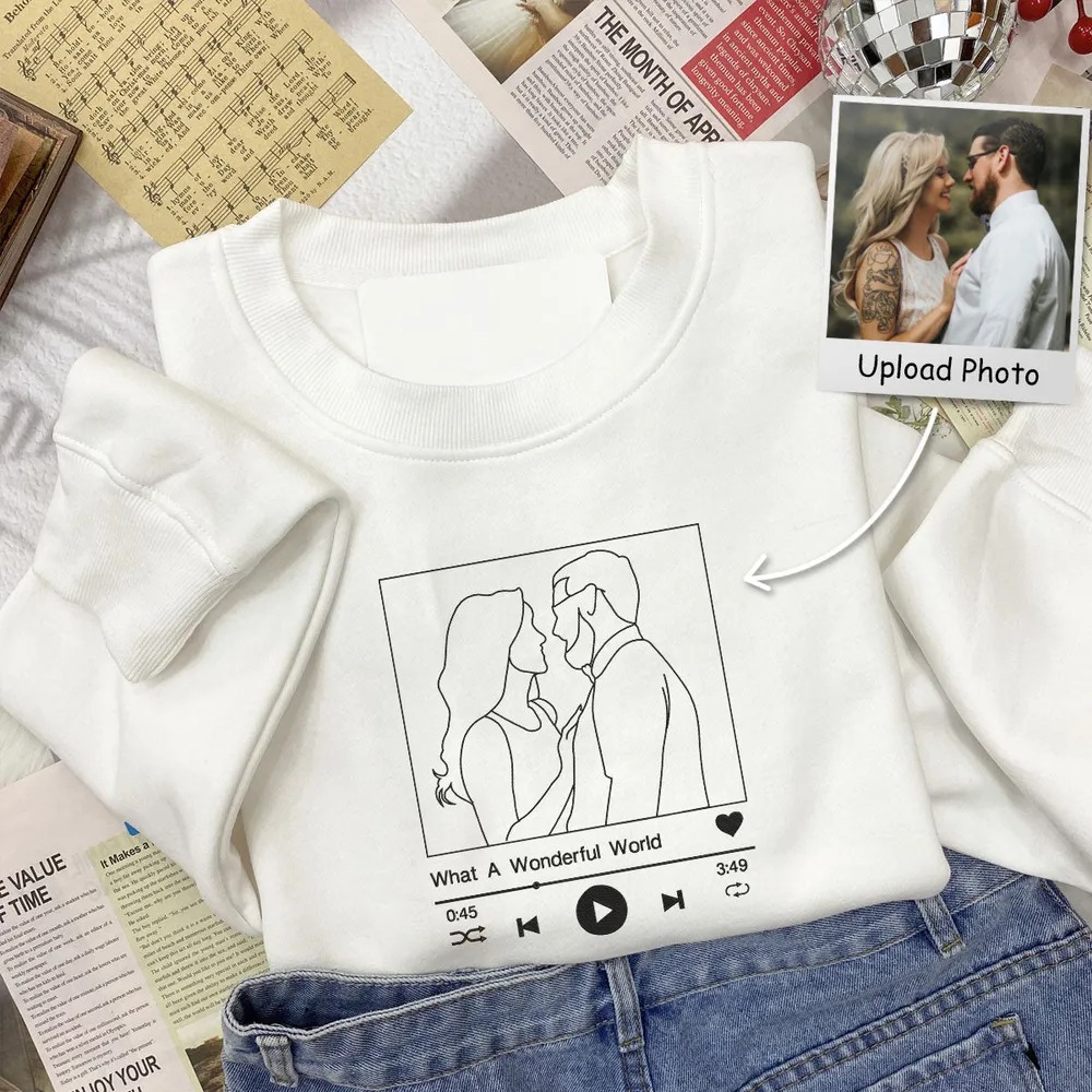 Personalized Couple Custom Photo Embroidered Hoodie Tee Sweatshirt