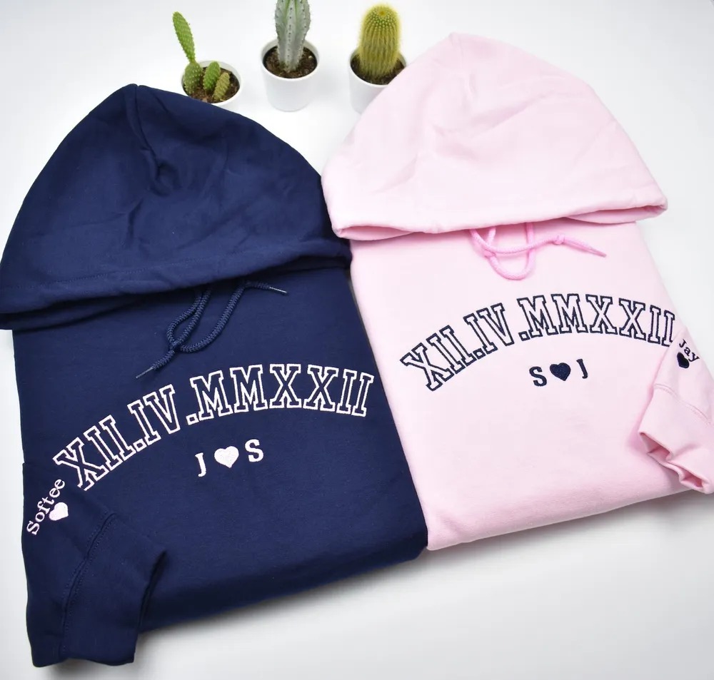 Personalized Embroidered Roman Numeral Custom T Shirt Hoodies Sweatshirt