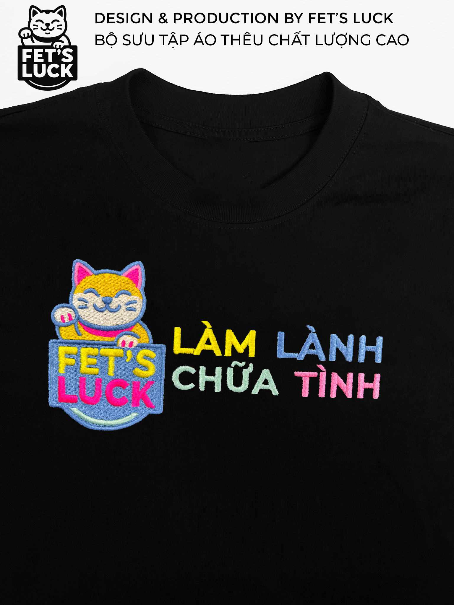Áo thun, phông thêu Làm Lành Chữa Tình cá tính, form unisex mềm mịn 100%, thoáng mát, Fet's Luck Let's F*** FL11