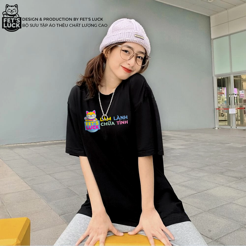 Áo thun, phông thêu Làm Lành Chữa Tình cá tính, form unisex mềm mịn 100%, thoáng mát, Fet's Luck Let's F*** FL11