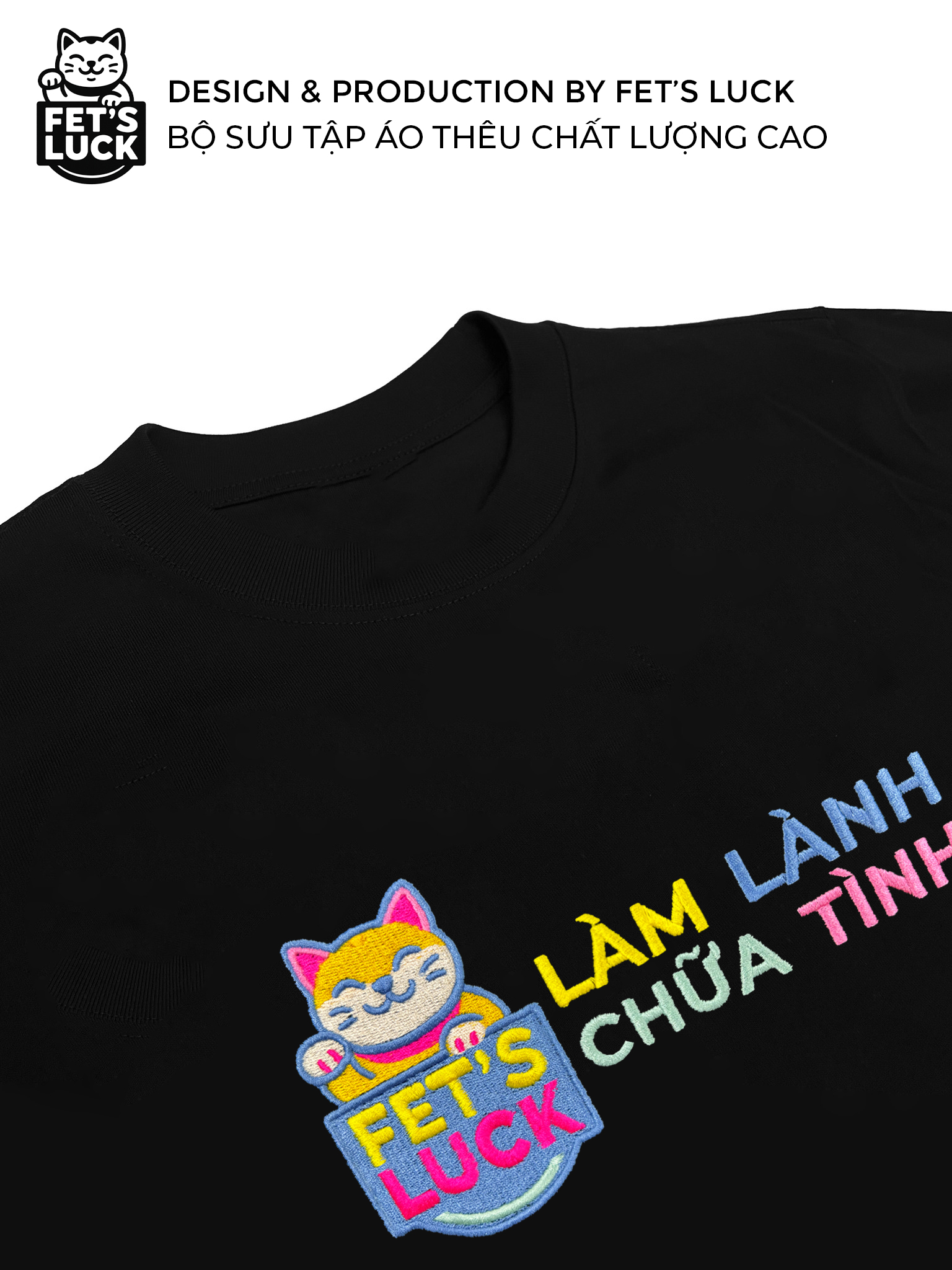 Áo thun, phông thêu Làm Lành Chữa Tình cá tính, form unisex mềm mịn 100%, thoáng mát, Fet's Luck Let's F*** FL11
