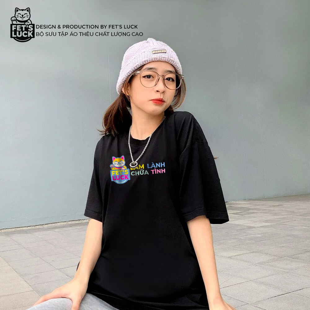 Áo thun, phông thêu Làm Lành Chữa Tình cá tính, form unisex mềm mịn 100%, thoáng mát, Fet's Luck Let's F*** FL11